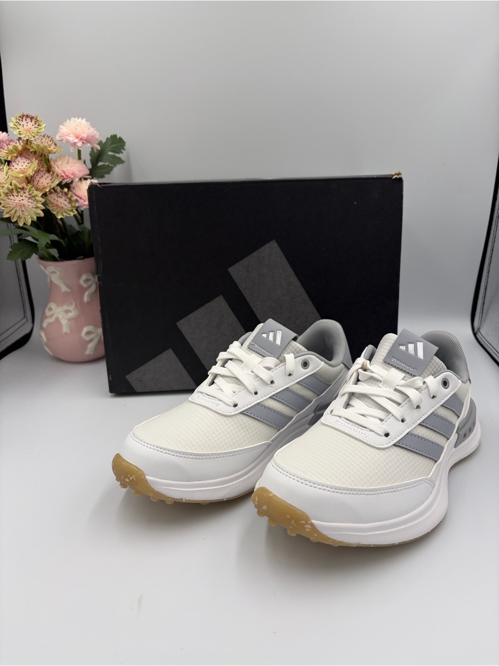 adidas Men's White & Gray Lace-Up Sneakers with Gum Outsole